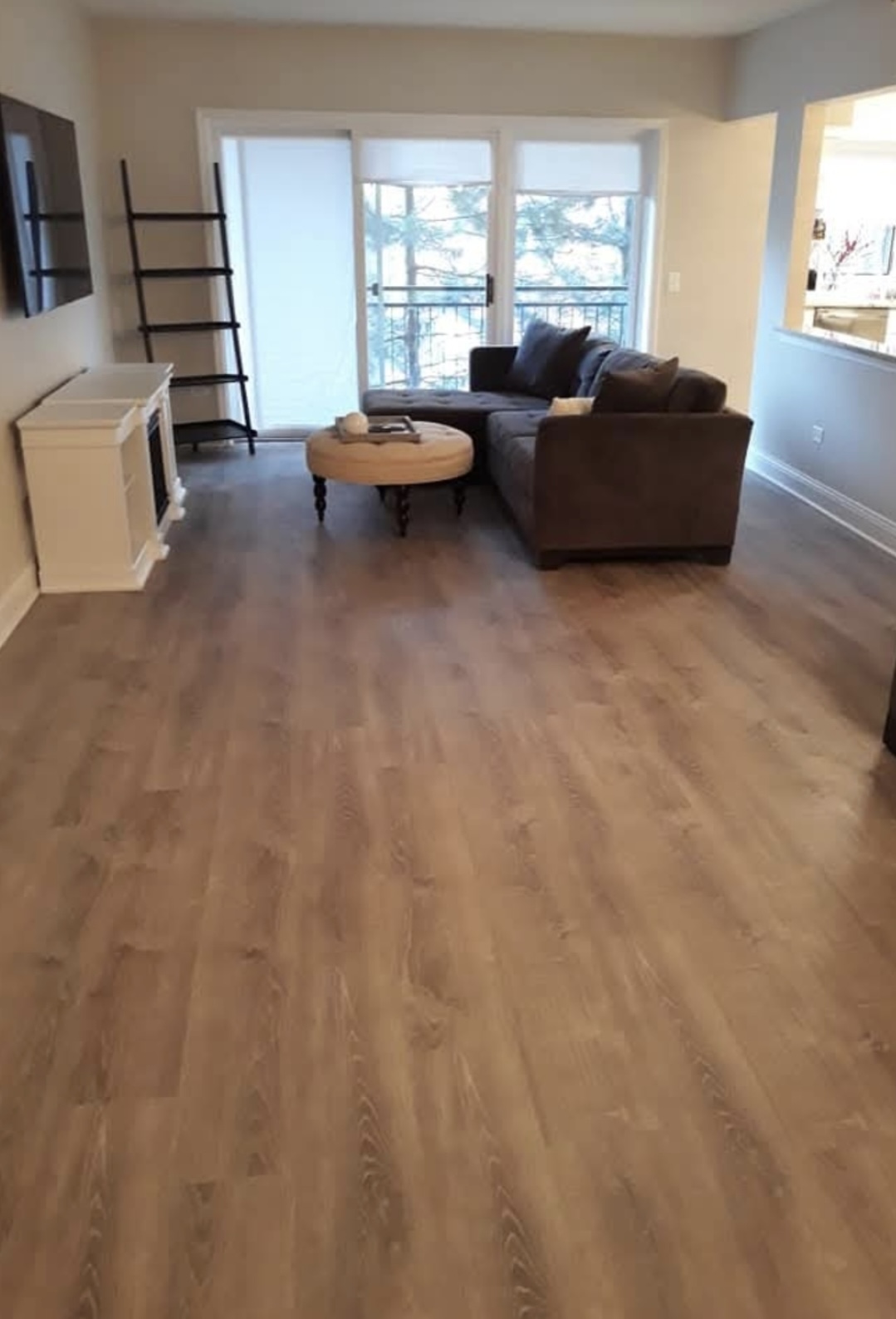 Living room with new vinyl plank flooring